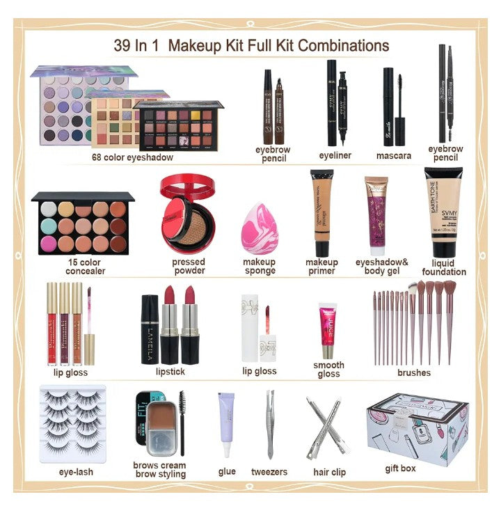 All in One Makeup Kit for Full Kit,Travel Makeup ,Professional Makeup Kit Includes lash Clusters Kit Eyeshadow Lipstick Brow Pencil Eyeliner Brush Set