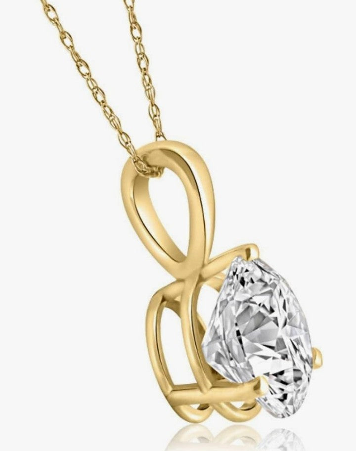 COCOMONEY 2Ct Pear Shape Diamond Solitaire Necklace 14k Yellow Gold Pendant Lab Grown