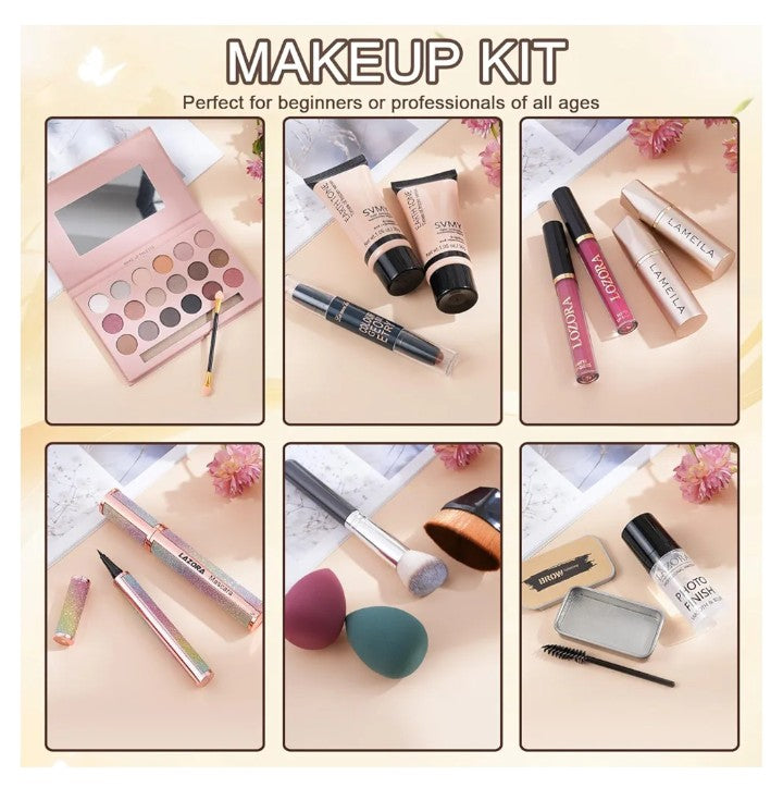 All in One Makeup Kit for Women Full Kit Gift Makeup Sets Makeup Gift Set for Women & Girls Makeup Essential Bundle Include 18Color Eyeshadow Palette Cosmetic Brush