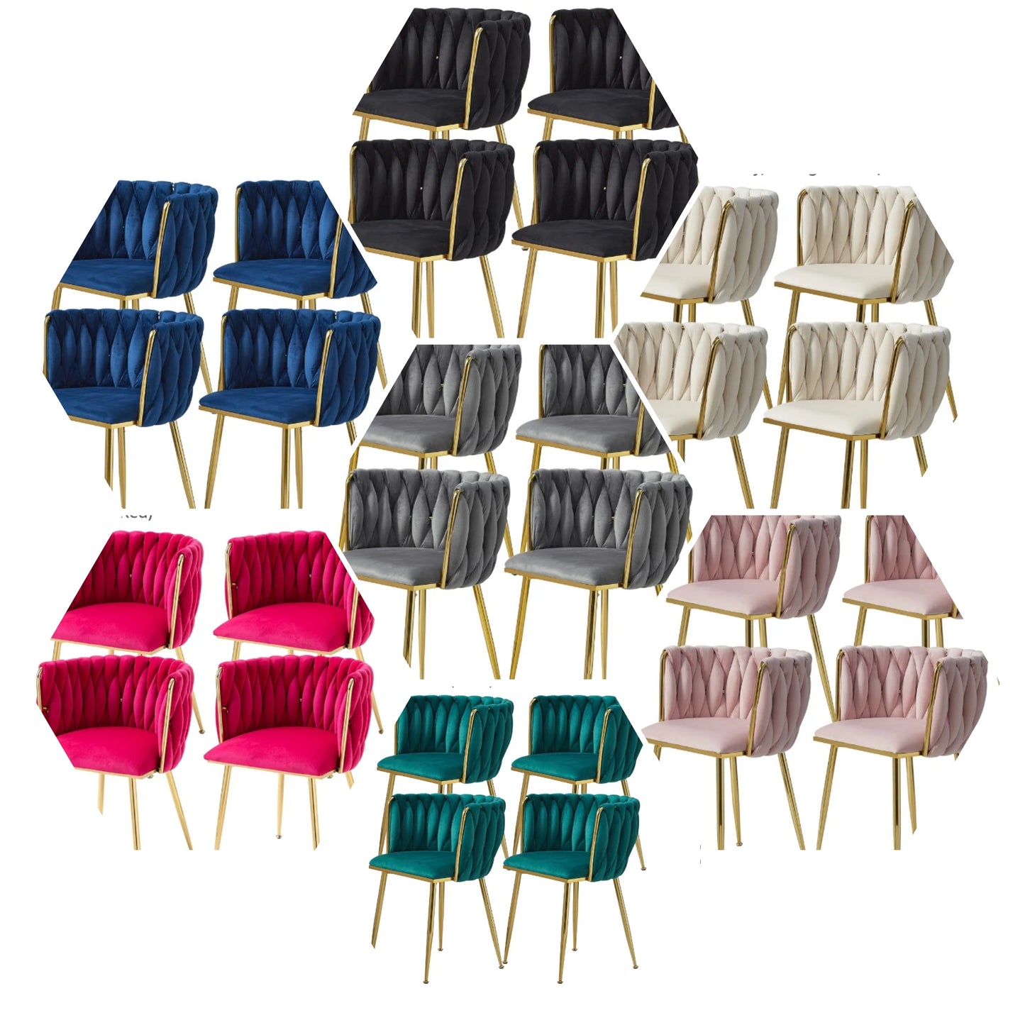 Velvet Dining Chairs Set of 2 Modern with Golden Metal Legs, Woven Upholstered for Dining Room, Kitchen, Vanity, Living Room