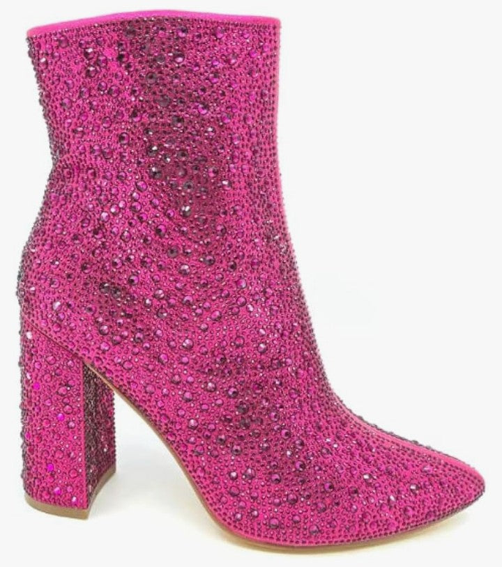 Women's Rhinestone Block Heel Mid Calf Ankle Booties Short Knee High Boots Runway