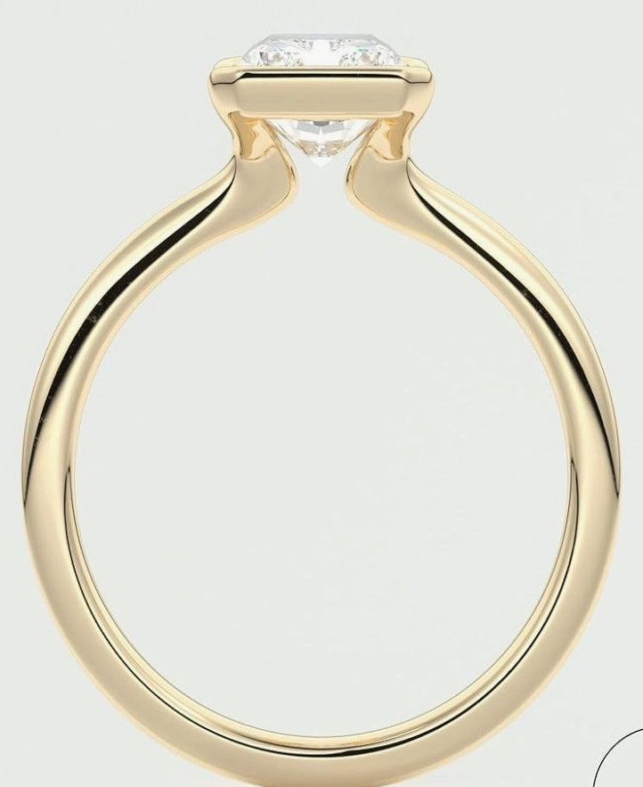 2.40 Ct Radiant Cut Half Bezel Set Moissanite Engagement Ring in 10K Solid Gold Solitaire Promise Ring for Her Wedding Ring