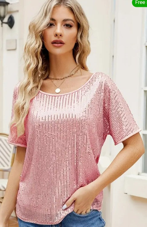 COCOMONEY SEQUIN LOOSE SHOULDER SHIRT ELEGANT