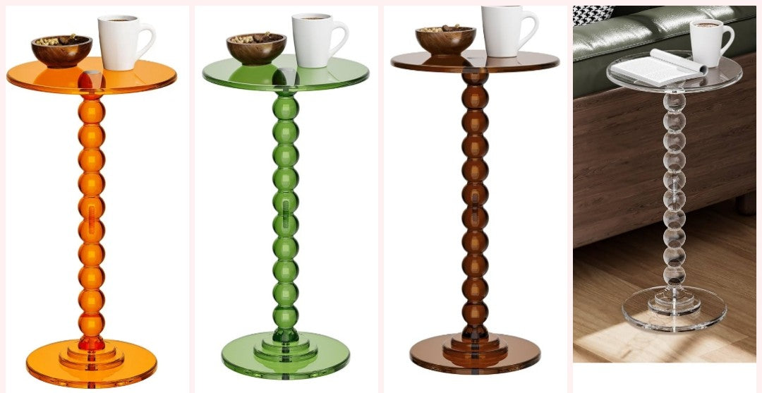 Acrylic Side Table, End Table Round Top with Solid Post for Living Room, Bedroom, Balcony, Easy Assembly (Pedestal