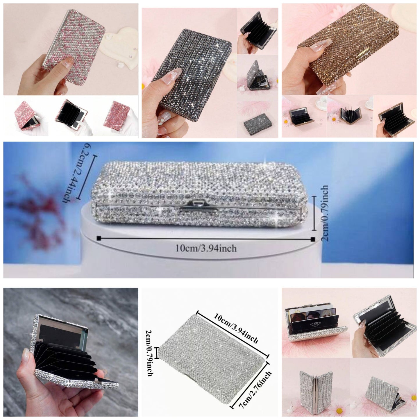 1/2pcs Pink Series Credit Card Case, Metal Anti-Magnetic Accordion Card Holder, Card Slots Name Card Holder, Driver's License Sleeve, Bank Card Document Organizer Case, Ceramic Rhinestone, High-End Multi-Faceted Glass Rhinestone, Cocomoney Aluminum Alloy