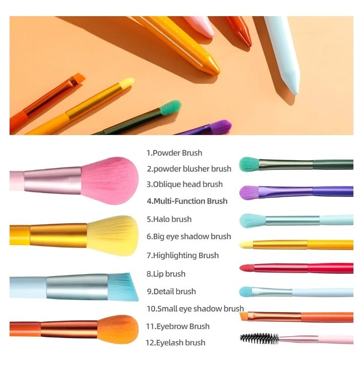 Makeup Brushes Colorful 12 Pcs Makeup Brush Set Foudation Concealer Blush Eyeshadow Brush
