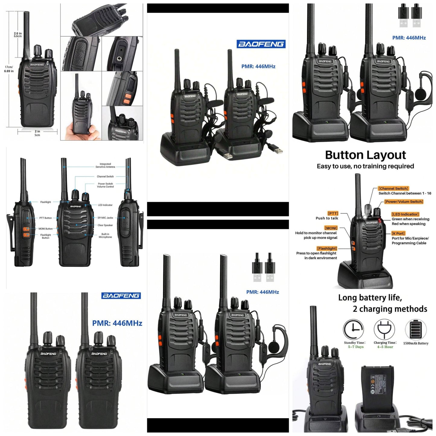 2pcs Baofeng TH-888S Walkie Talkie, Long Range Professional Commercial & Personal Grade High Power Handheld Radio For Outdoor Use