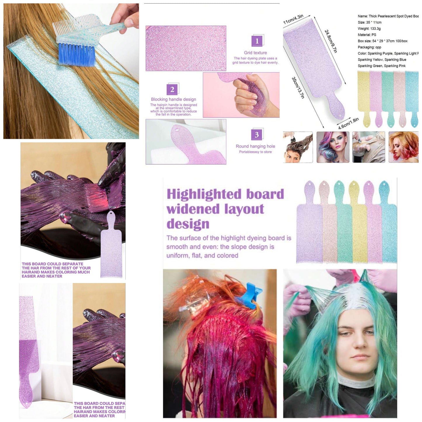 1pcsBling Bling Hair Dyeing Board Transparent Hair Dyeing Tools Highlighting Board DIY Lightening Board Hair Dyeing Paddle Baked Oil Dyeing Board Professional Hair Dyeing Board, Convenient And Portable Hairdressing Tools, Suitable For Professional Hairdre
