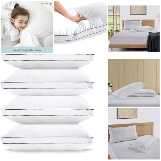 Pillows Standard Size Set of 4 (20"x26") - Soft Gusseted Bed Pillow for Back, Stomach or Side Sleepers - Hotel Quality Down Alternative Standard Pillows Pack of 4 -