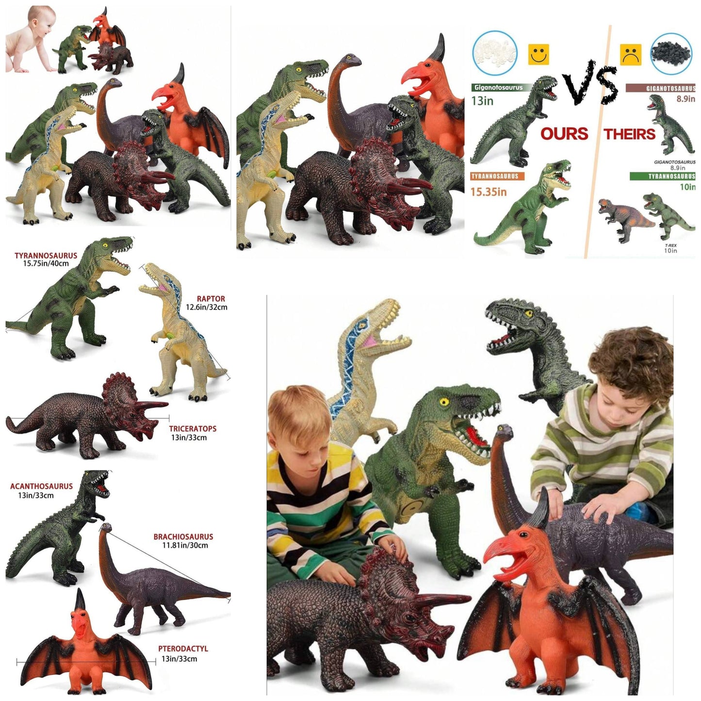 6 Piece Jumbo Dinosaur Toys For Kids And Toddlers, Dinosaur Toys For Kids 3 and up Large Soft Dinosaur Toys For Dinosaur Lovers - Perfect Dinosaur Party Favors, Birthday Gifts rubber
