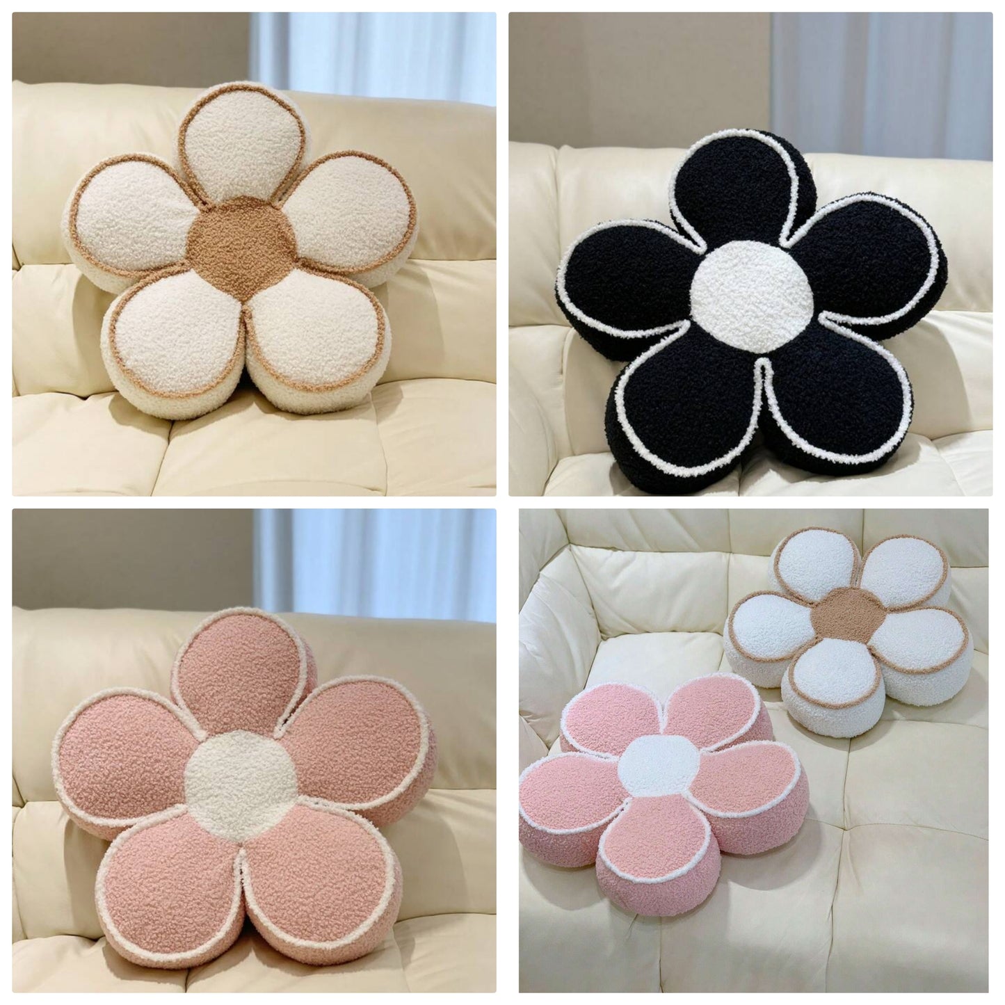1pc Flower Shaped Plush 3d Flower Embellished Pillow With Filling 16×16inches