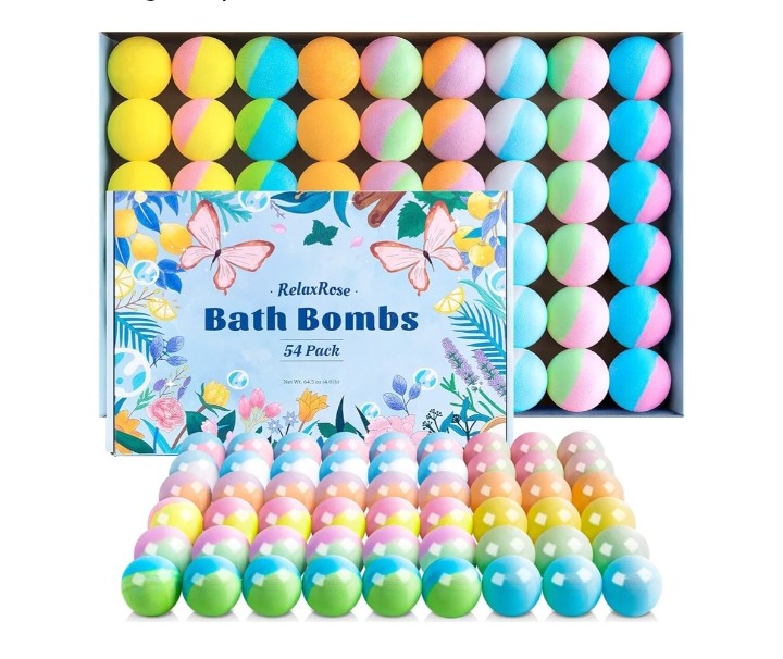 Bath Bombs Gift Set, 54 Pack Handmade Shower Bombs with 11 Delightful Scents, Long-Lasting Fizzy Bubbles & Colorful Magic, 7-Minute Dissolve for Relaxation, Ideal