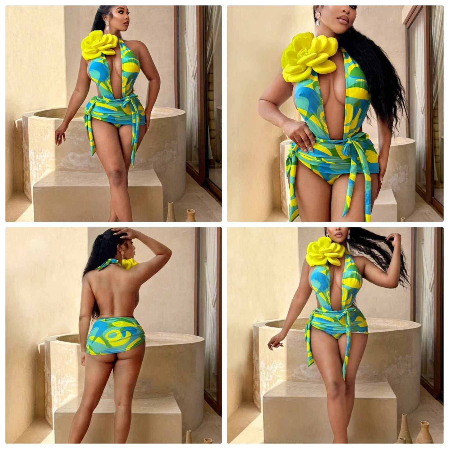 Sexy Beach COCOMONEY One-Piece Swimsuit & Cover Up Skirt Two-Piece Set, 3D Floral Design, Summer