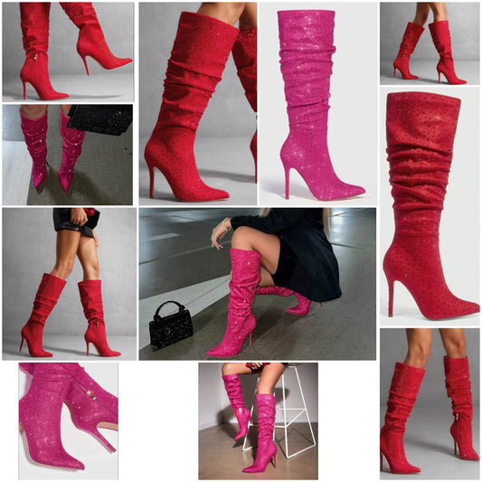 Rhinestone high heel boots