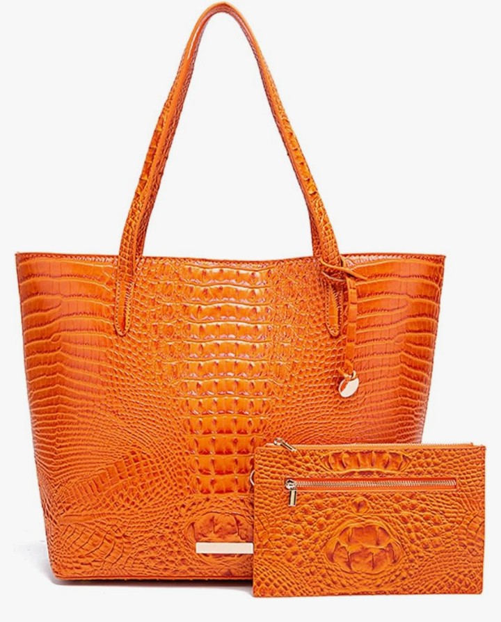 Leather Crocodile-Embossed Pattern With Women Handbags Large Tote Shoulder Bag Top Handle Satchel Hobo