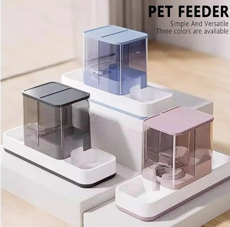 Food and Water Dispenser Automatic Dog Feeder Waterer 2 in 1 Auto Pet Food and Water Bowl Set Self Feeding for Puppy Kitten,