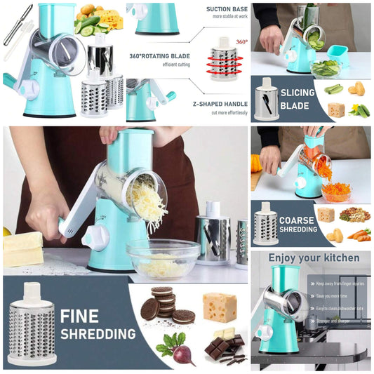 Rotary Cheese Grater With Handle Vegetable Cheese Shredder Slicer Grater For Kitchen 3 Changeable Blades For Cheese Potato Zucchini Nuts Chocolate