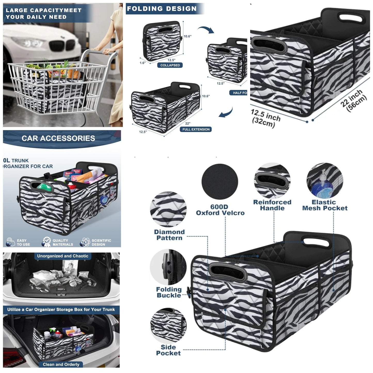 Collapsible Car Trunk Organizer with Reinforced Handles, Storage with 6 Pockets, Car Accessories for Women/Man car truck