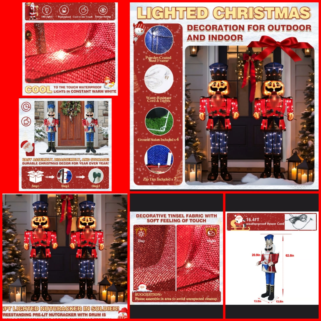 5 ft Warm White Lighted Soldier Nutcracker Holiday Yard Decoration Lighted Display