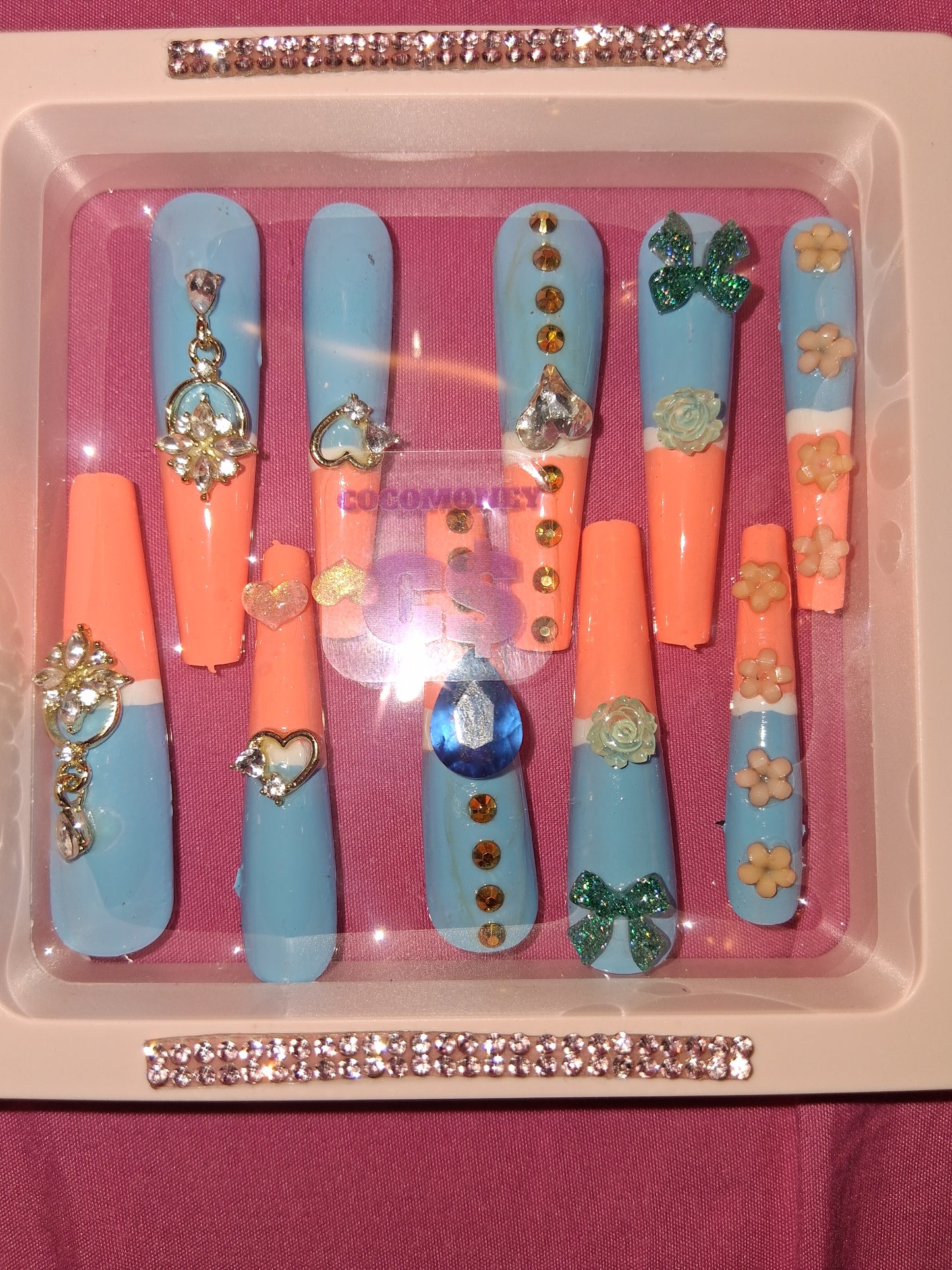 COCOMONEY NAILS CUSTOM 1 OF 1 GLUE ON PRESS ON COMES WITH FREE GIFTS #o39