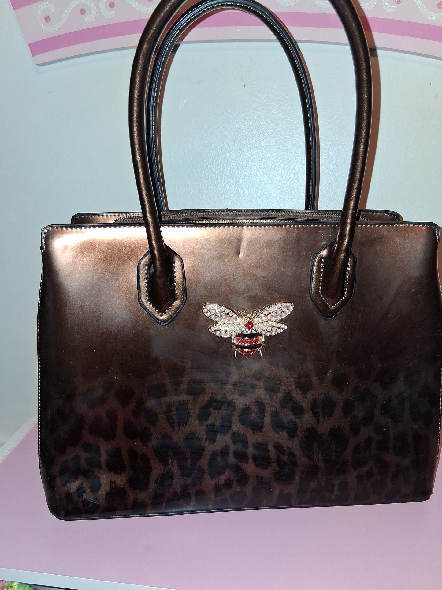 COCOMONEY HANDBAG ONLY 1 BROWN 14IN BY 10IN BY 4IN with strap pu