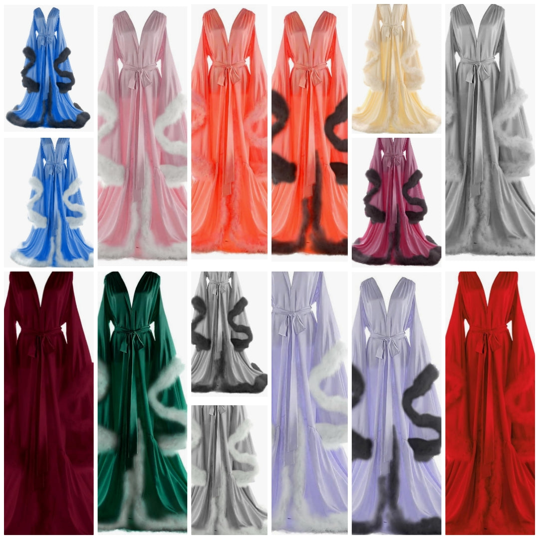 Silk Feather Bridal Robes Old Hollywood Maternity Photoshoot Nightgown Silk Bathrobe Long Lingerie Cocomoney