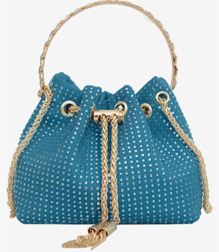 Rhinestone Evening bag Bling Sparkly Crystal Drawstring Bucket Bag Crossbody Bag for Wedding Party Prom