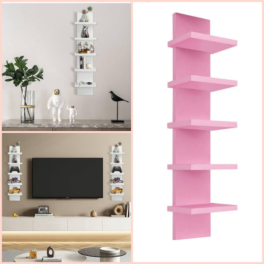 5 Tier Wall Shelf Unit - Narrow Smooth Laminate Finish - Vertical Column Wall Decor Mount Floating Storage Home Decor Organizer Tall Tower Utility Shelf for Bedrooms, Living room