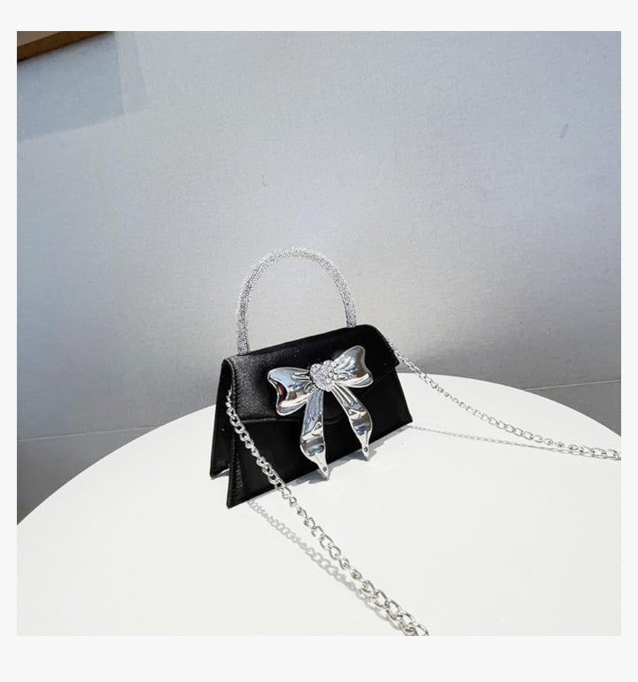 Bow Evening Bag, Rhinestone Handle Tote Bag,