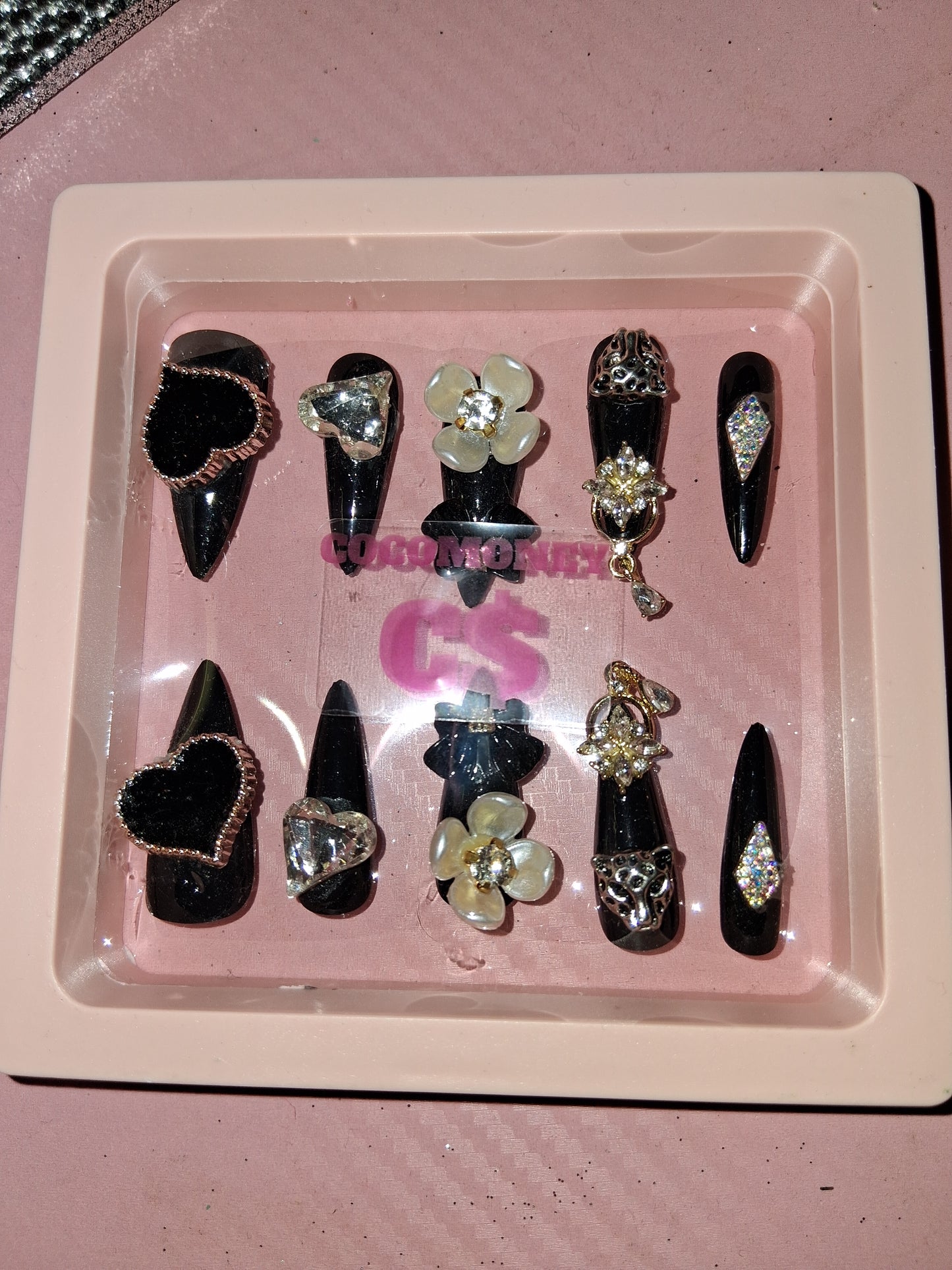 COCOMONEY NAILS CUSTOM 1 OF 1 GLUE ON PRESS ON COMES WITH FREE GIFTS #o59