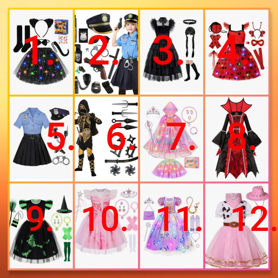 Kids Halloween costume includes everything as seen in photo choose by number below