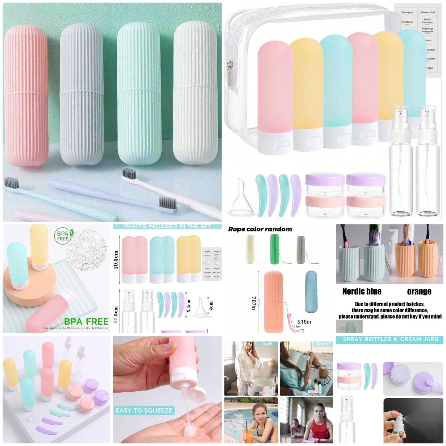 1/pcs Portable Travel Toothbrush Box Set, OR 19 Pcs Travel Bottle Set, Portable Refillable Travel Accessories For Toiletries, TSA Approved, Leak-Proof Travel Size Container Set For Shampoo Conditioner Lotion Liquid