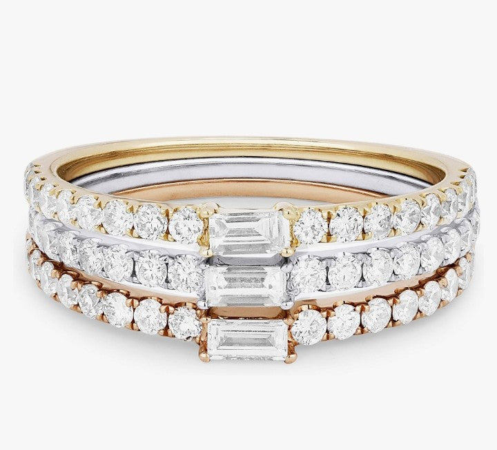 COCOMONEY Iced Showroom 14K Tri Color Gold .72ct White Diamond Stackable Ring