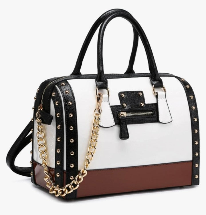 Shiny Patent Faux Leather Handbags Top Handle purse Rivet Decoration Satchel Bags Shoulder Bag