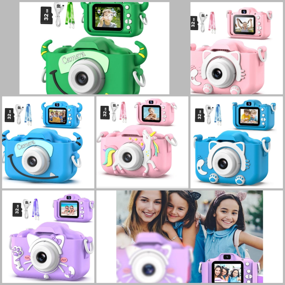 Kids Camera Toys for 3 and up Year Old Girls Boys,Children Digital Video Camcorder Camera with Cartoon Soft Cover, Best Chritmas Birthday Festival Gift for Kids - 32G SD Card Included