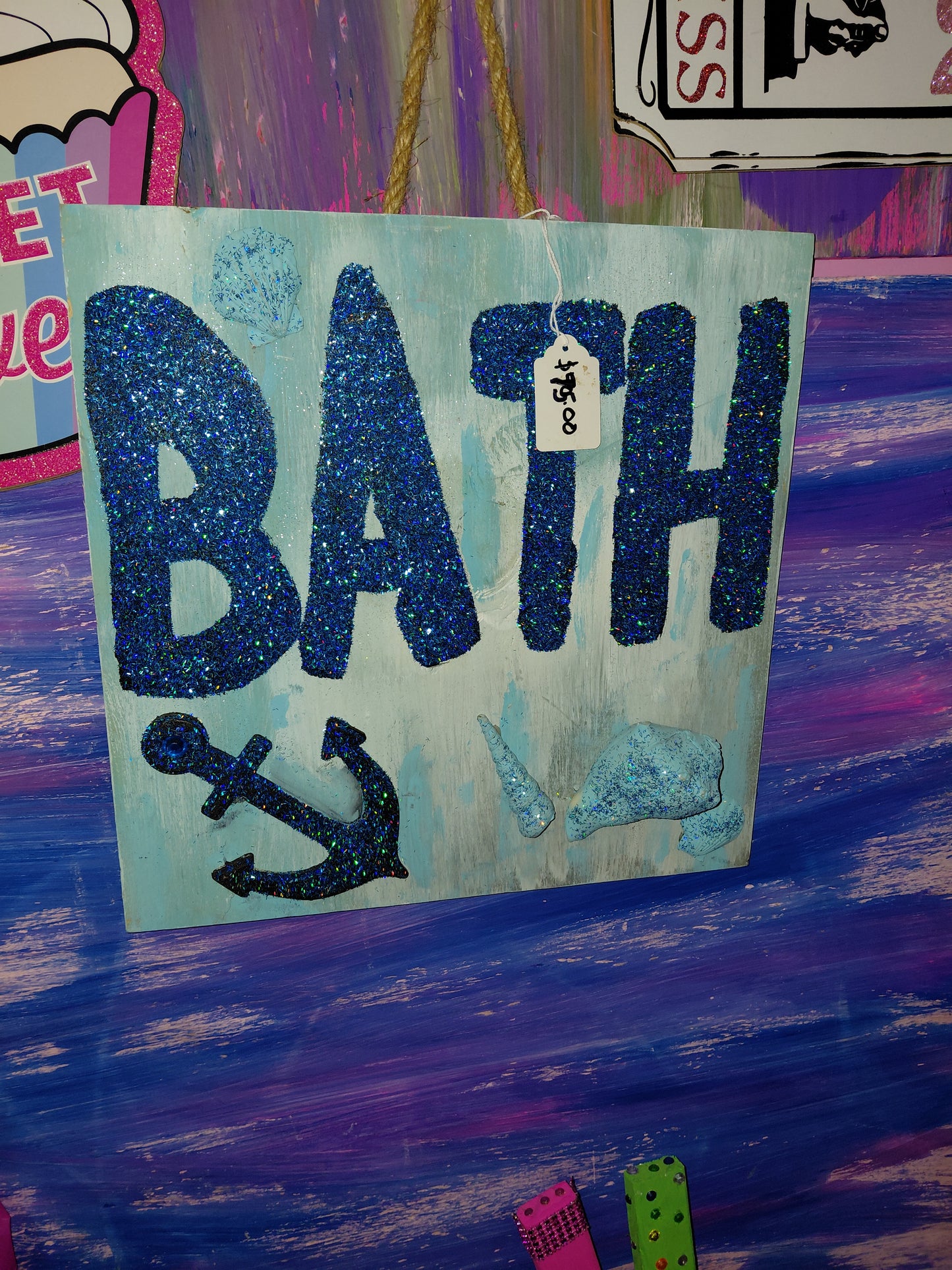 COCOMONEY ART Blue Bath 1 OF 1 CUSTOM PIECE BY COCOMONEY painting on wood
