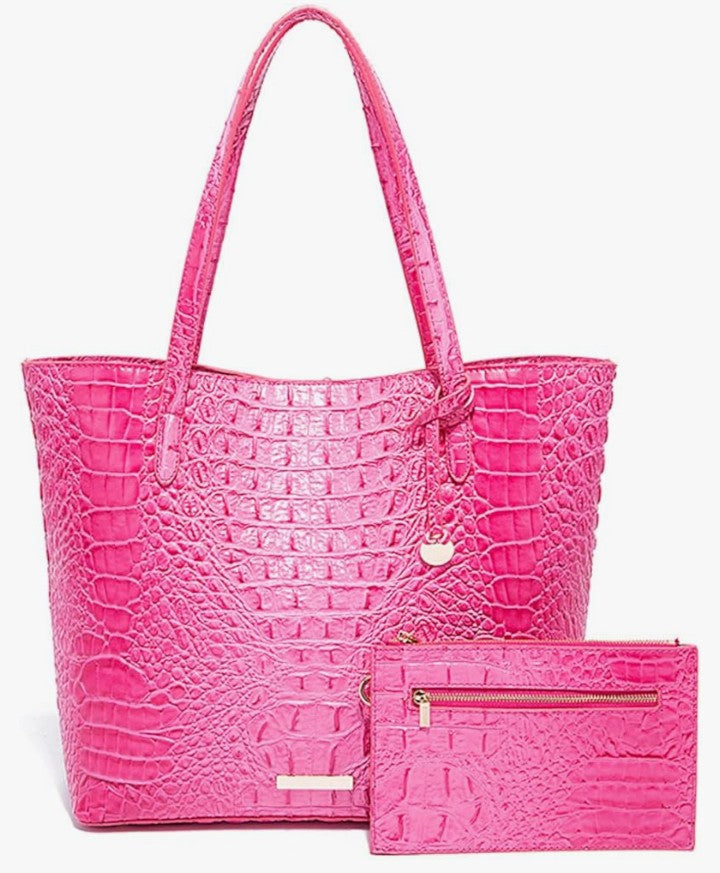 Leather Crocodile-Embossed Pattern With Women Handbags Large Tote Shoulder Bag Top Handle Satchel Hobo