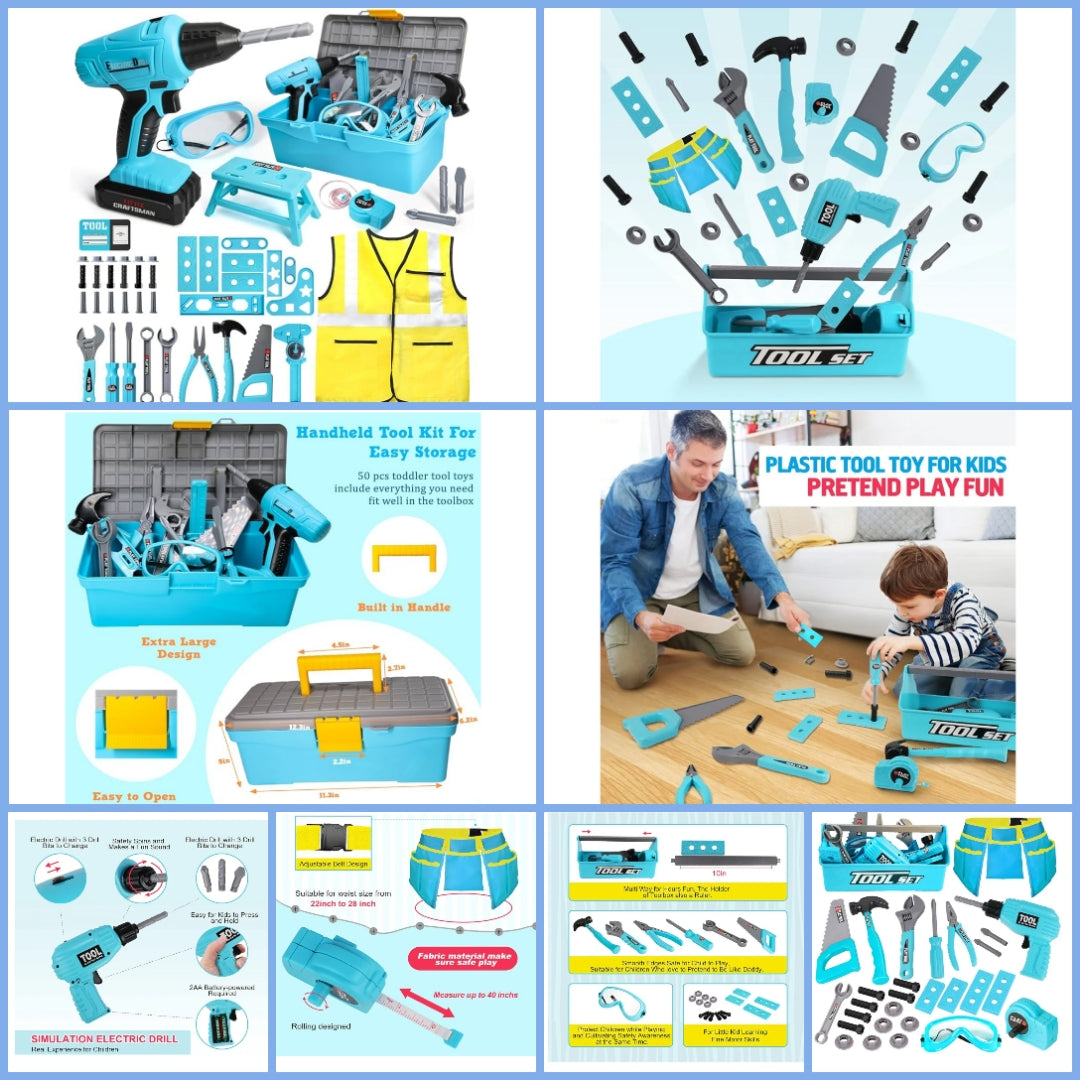 Kids Tool Set - Tool Box, Pretend Play Kids Construction Tool Kit, for Boys, and Girls Ages 3 and Up 6 Sets to choose from choose below