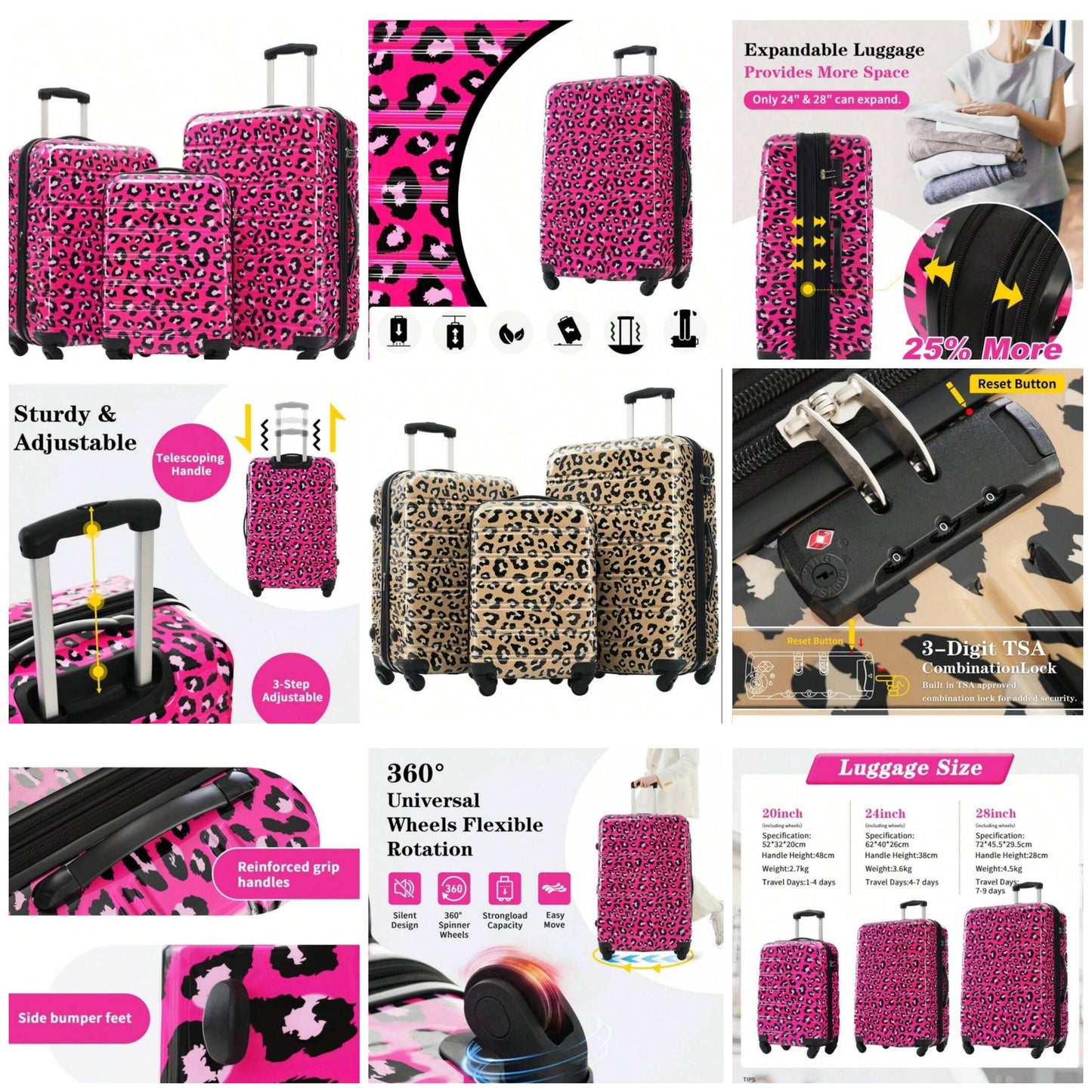 Hardshell Luggage Sets 3 Pcs Spinner Suitcase With TSA Lock Lightweight-20"+24"+28" Luggages COCOMONEY