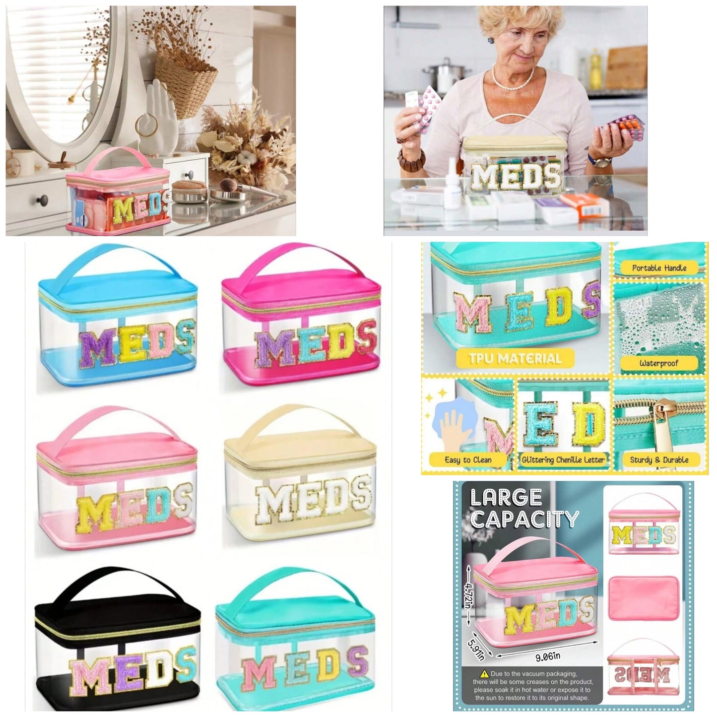 MEDS Large Capacity Multi-Functional Waterproof Travel Toiletry Bag COCOMONEY