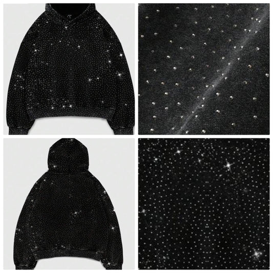 Oversized Men's Diamond Graphic Crop Hoodie, Streetwear COCOMONEY