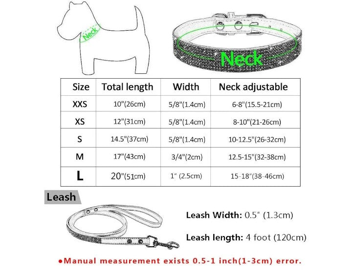 Rhinestone Bling Leather Dog Collar and Leash Set, Cute Dazzling Sparkling Soft Velvet Dog Cat Collar Crystal