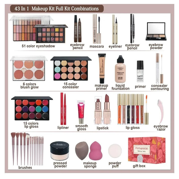 Full All in One Makeup Sets Include Eyeshadow Palette Lipstick Concealer Foundation Mascara Loose Powder Etc