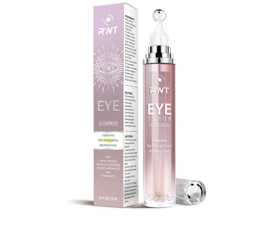 5% Caffeine Eye Cream & Under Eye Serum for Dark Circles and Puffiness, 360° Massage Roller Ball Eyes Treatment Seru