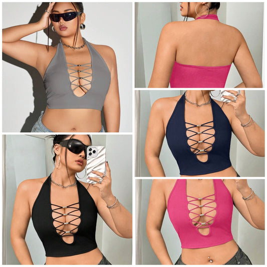 Plus Size V-Neck Beaded Detail Fitted Tank Top COCOMONEY