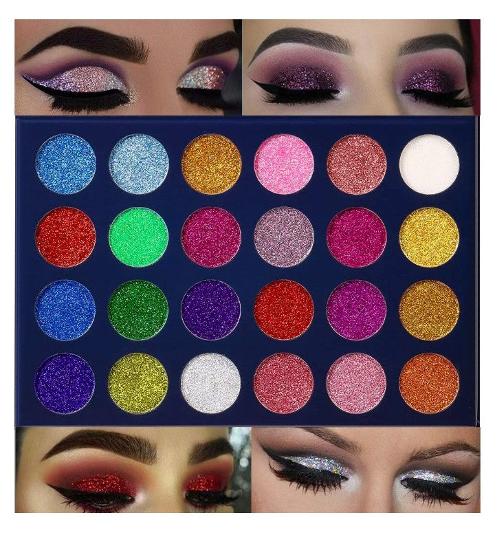 24 Color Pressed Glitter Eyeshadow Palette - Mineral Ultra Shimmer Makeup Palette Eye Shadow Powder Long Lasting Waterproof
