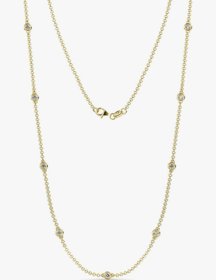 COCOMONEY 9 Stone Round Natural Diamond (SI2-I1, G-H) Women Station Necklace 0.65 ctw 14K Yellow Gold