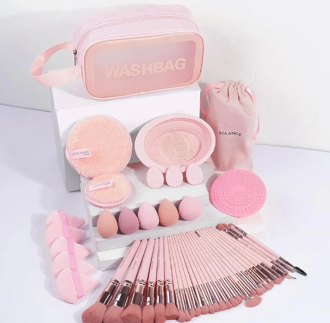 Makeup Brush Set 49 Pcs Makeup Tool Set Premium Synthetic Foundation Powder Concealers Eye shadows Blush Makeup Brushes (Pink, 49 Piece Set)
