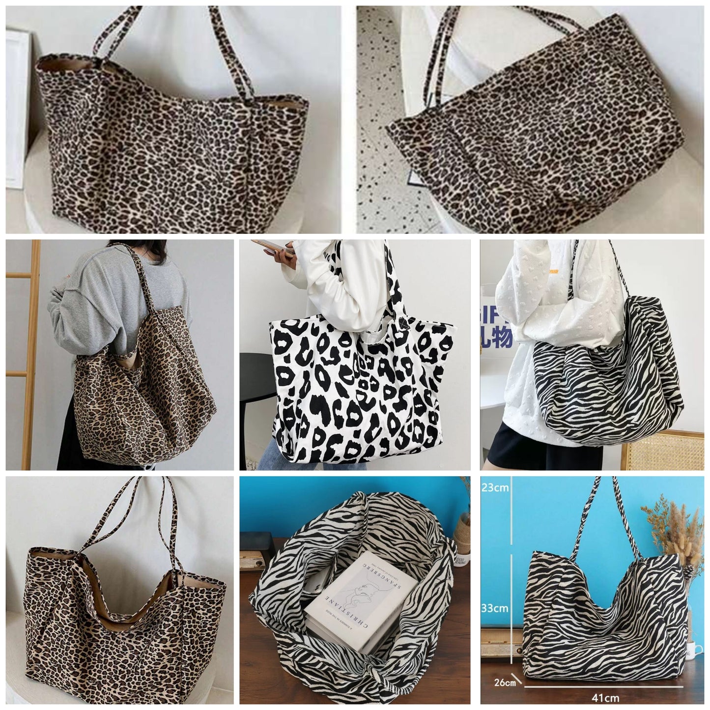 Zebra or Leopard COCOMONEY Striped Tote Bag back To School, Classic Casual, Suitable For Teen Girls Women Anyone College Students Work , Business, Commute, Outdoors, Travel, Outings, Office, Vacation, etc.
