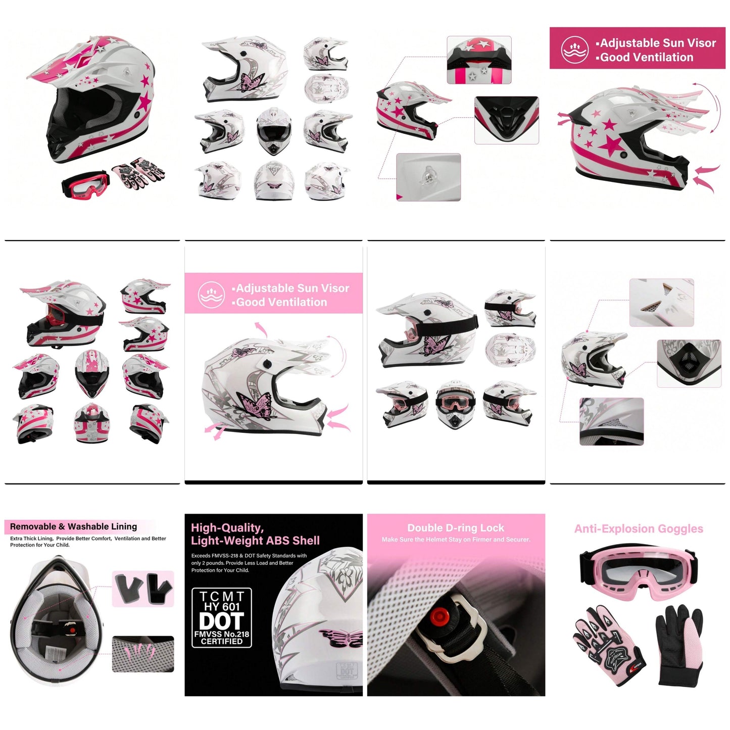 Dot Youth & Kids Motorcycle Off-Road Helmet Full Face Motocross Street Dirt Bike Mountain Bike BMX MX ATV Helmet+Goggles+Gloves